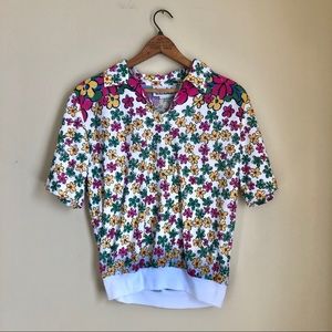 Vtg Teddi V-Neck Fun Flowered Top
